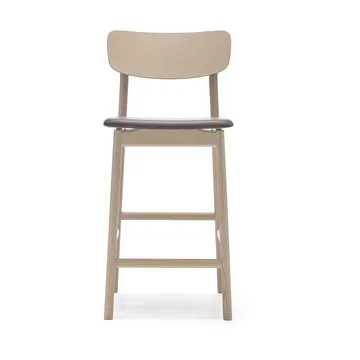 Sgabello da bar Prima Vista - cuoio Elmosoft marrone scuro, base in rovere oliato bianco - Stolab
