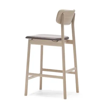 Sgabello da bar Prima Vista - cuoio Elmosoft marrone scuro, base in rovere oliato bianco - Stolab
