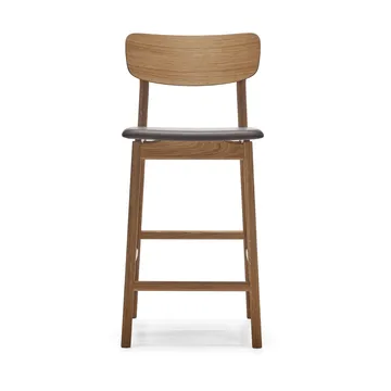 Sgabello da bar Prima Vista - cuoio Elmosoft marrone scuro, base in rovere oliato colore naturale - Stolab