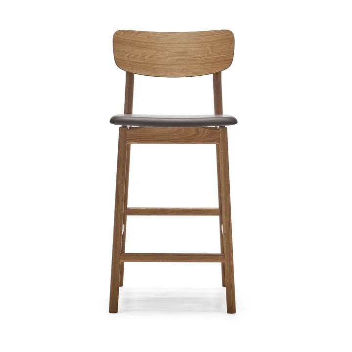 Sgabello da bar Prima Vista - cuoio Elmosoft marrone scuro, base in rovere oliato colore naturale - Stolab