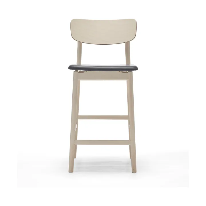 Sgabello da bar Prima Vista - cuoio Elmosoft nero-base in betulla chiara lac, 65 cm - Stolab