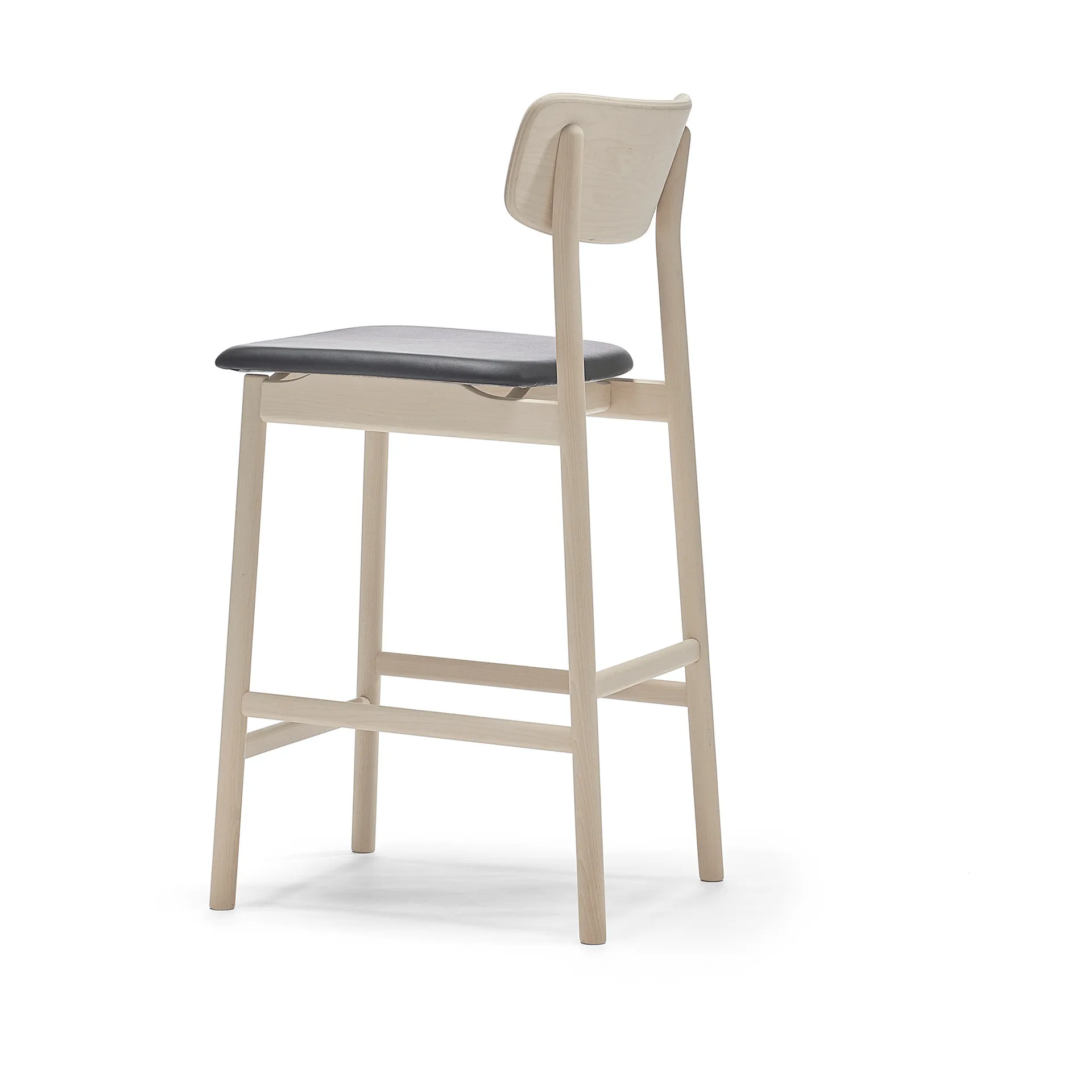 Sgabello da bar Prima Vista, cuoio Elmosoft nero-base in betulla chiara lac, 65 cm Stolab