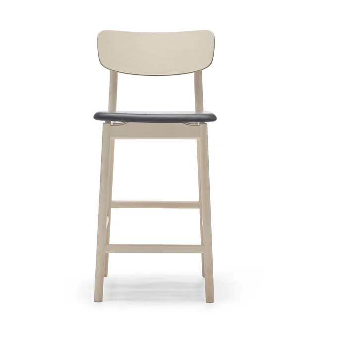 Sgabello da bar Prima Vista - cuoio Elmosoft nero, base in betulla oliata bianca, 65 cm - Stolab