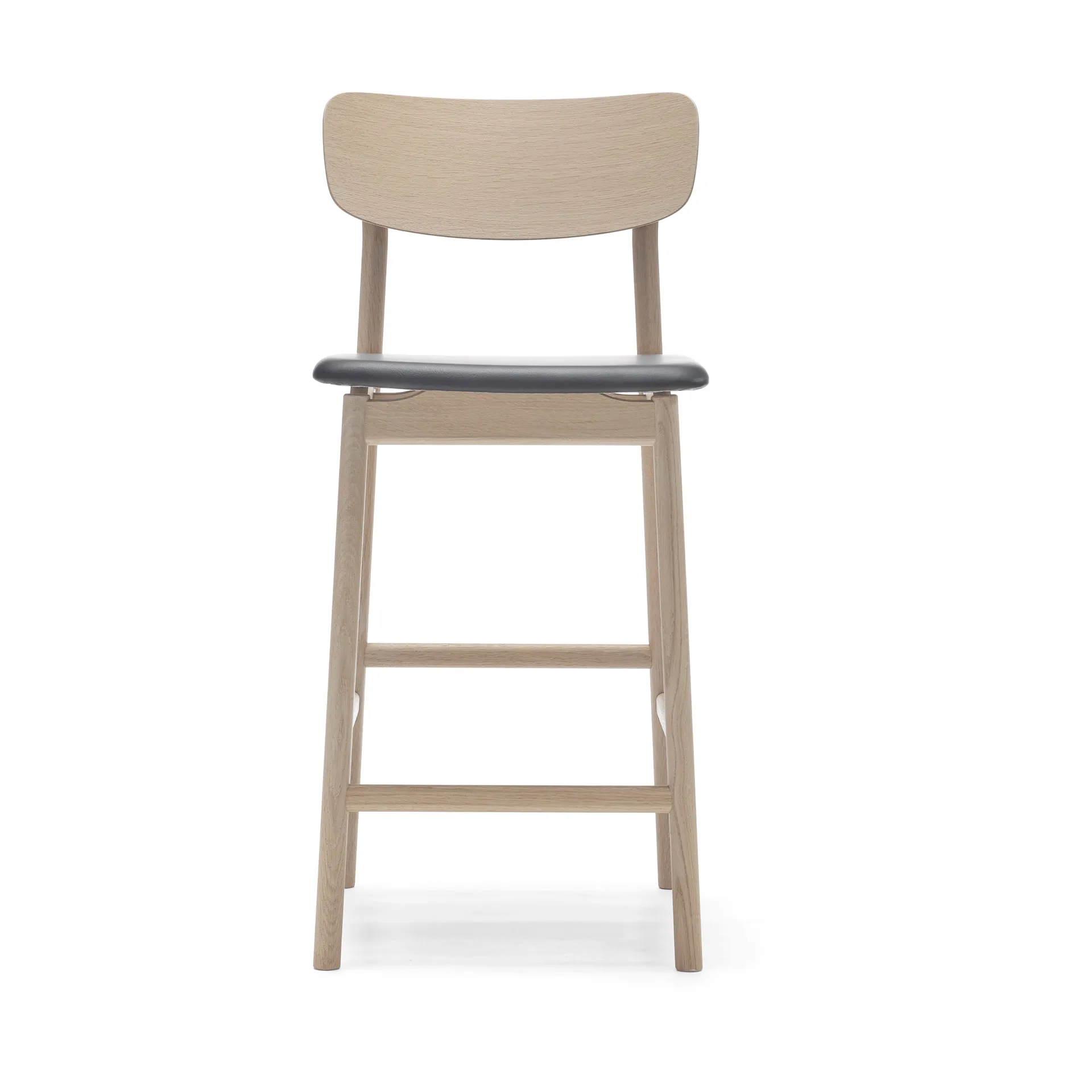 Sgabello da bar Prima Vista, cuoio Elmosoft nero, base in rovere oliato bianco Stolab