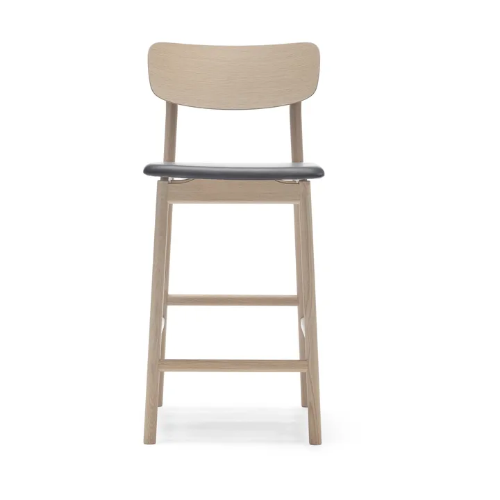 Sgabello da bar Prima Vista - cuoio Elmosoft nero, base in rovere oliato bianco - Stolab
