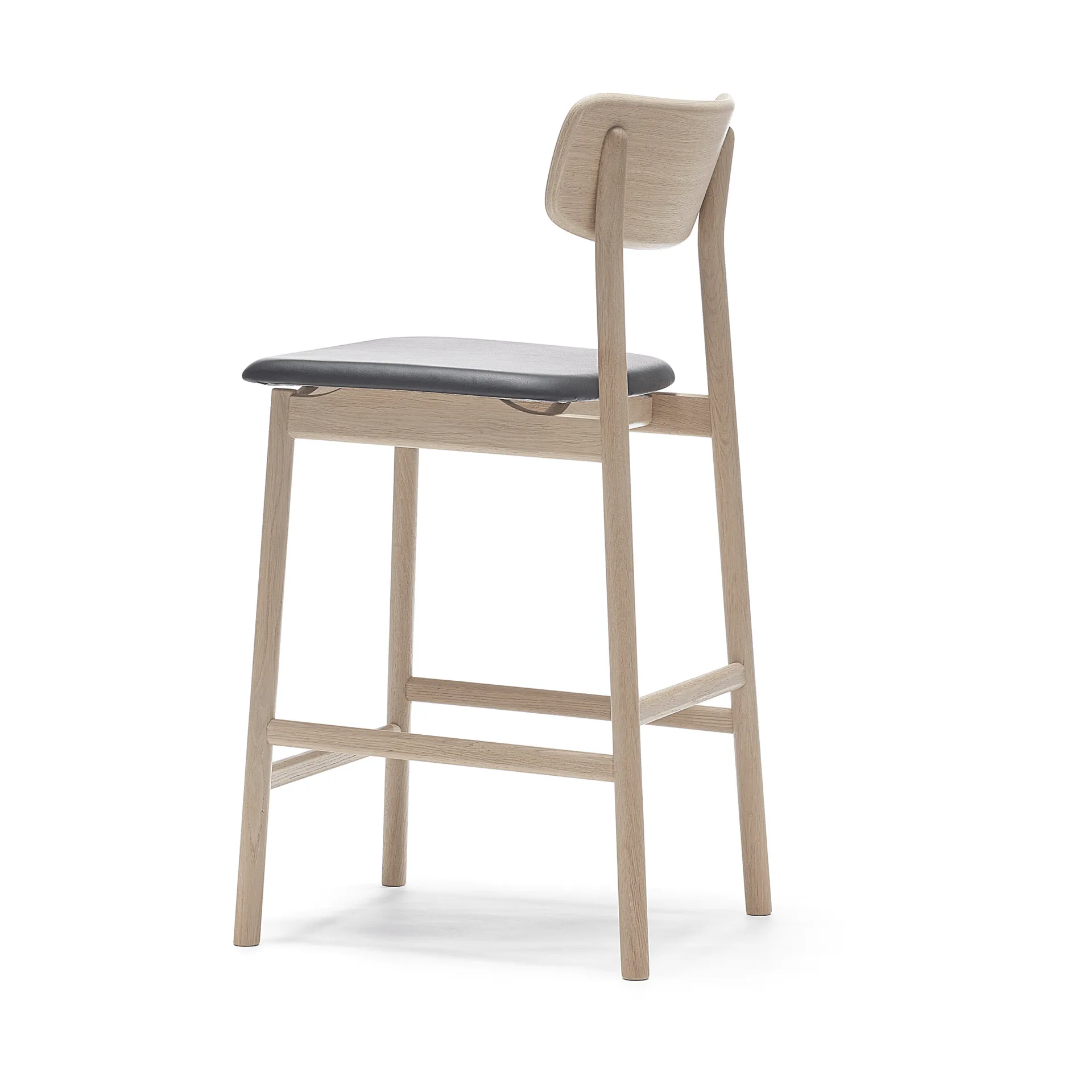 Sgabello da bar Prima Vista, cuoio Elmosoft nero, base in rovere oliato bianco Stolab