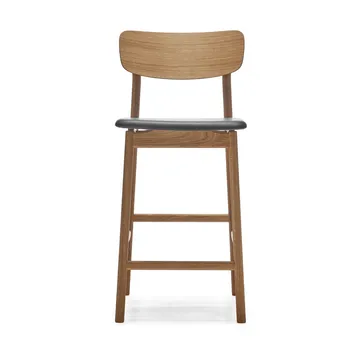 Sgabello da bar Prima Vista - cuoio Elmosoft nero, base in rovere oliato colore naturale, 65 cm - Stolab