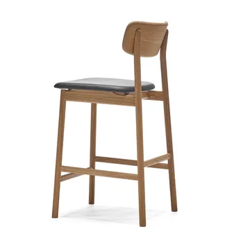 Sgabello da bar Prima Vista - cuoio Elmosoft nero, base in rovere oliato colore naturale, 65 cm - Stolab