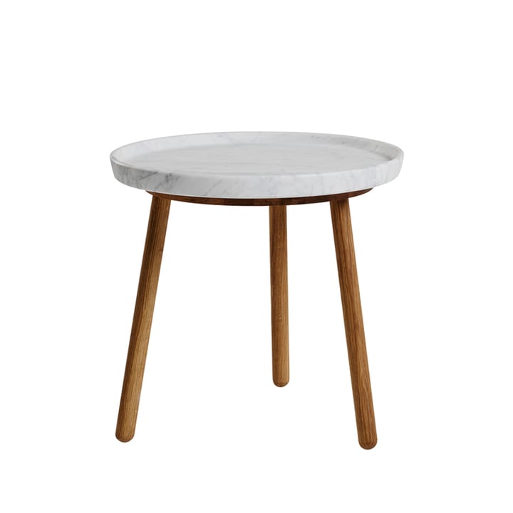 Tavolino Tureen - marmo bianco, ø 52 cm, gambe in rovere oliato naturale - Stolab