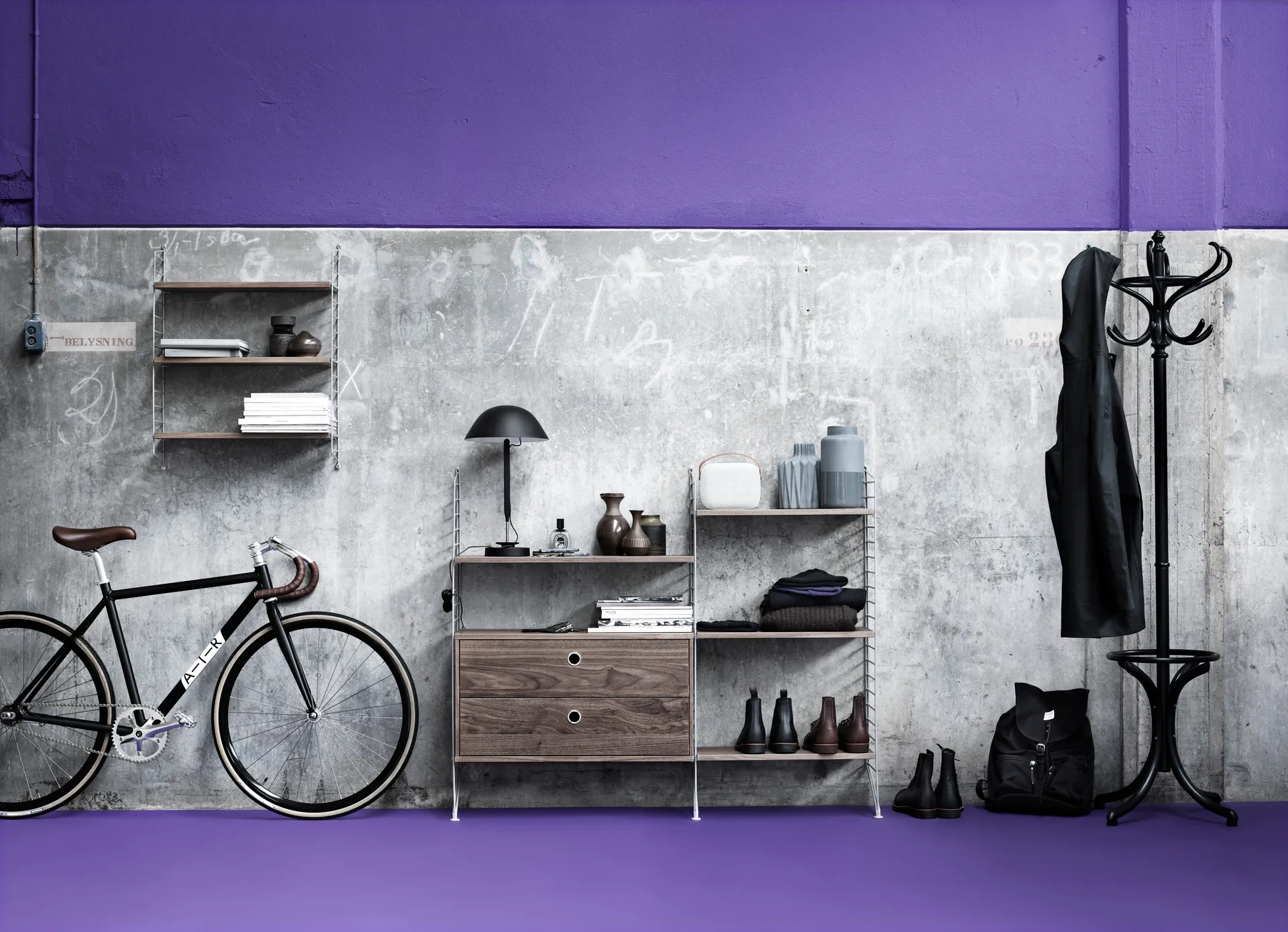 Montante da pavimento String, nero, 115x30 cm, 2 pezzi String