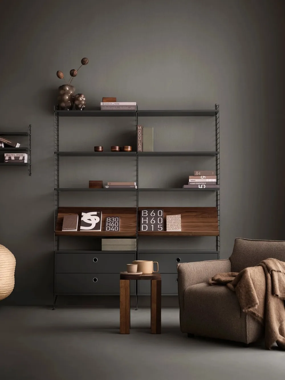 Montante laterale mensola String, Grigio scuro, 50x20 cm, 2 pezzi String