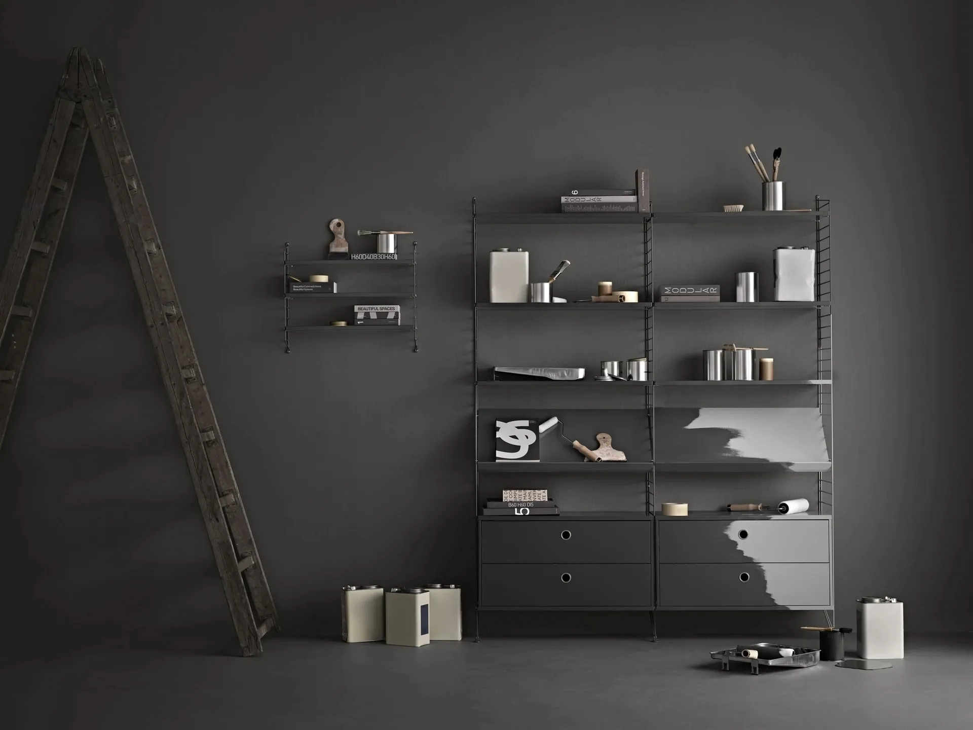 Montante laterale mensola String, Grigio scuro, 50x30 cm, 2 pezzi String