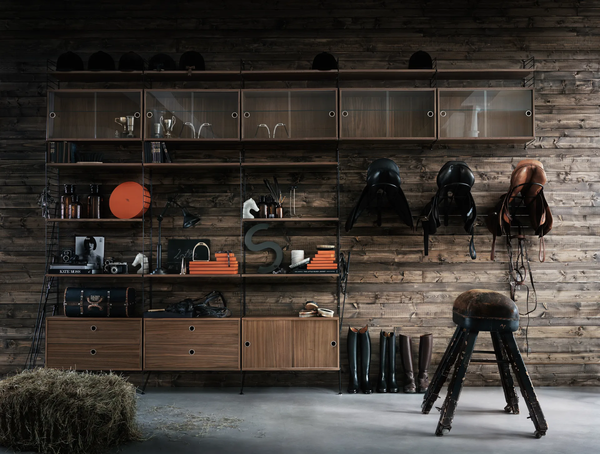 Montante laterale mensola String, nero, 75x30 cm, 1 pezzo  String