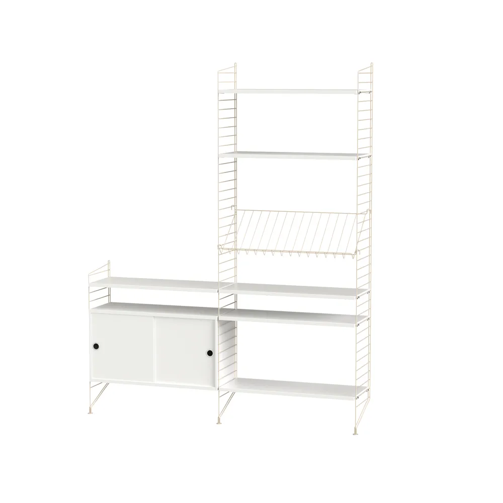 Scaffale da salotto String bianco e beige - combinazione K,  String
