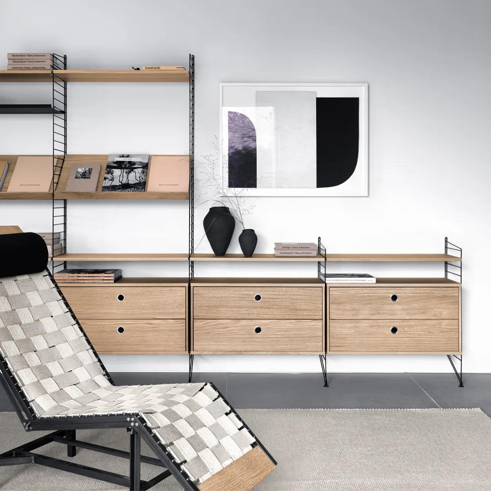 Scaffale da salotto String rovere e nero - combinazione K String