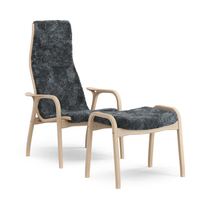 Lamino poltrona e poggiapiedi in faggio laccato/pelle di pecora - Charcoal (grigio scuro) - Swedese