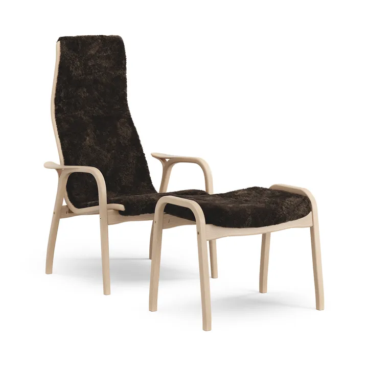 Lamino poltrona e poggiapiedi in faggio laccato/pelle di pecora - Espresso (marrone) - Swedese