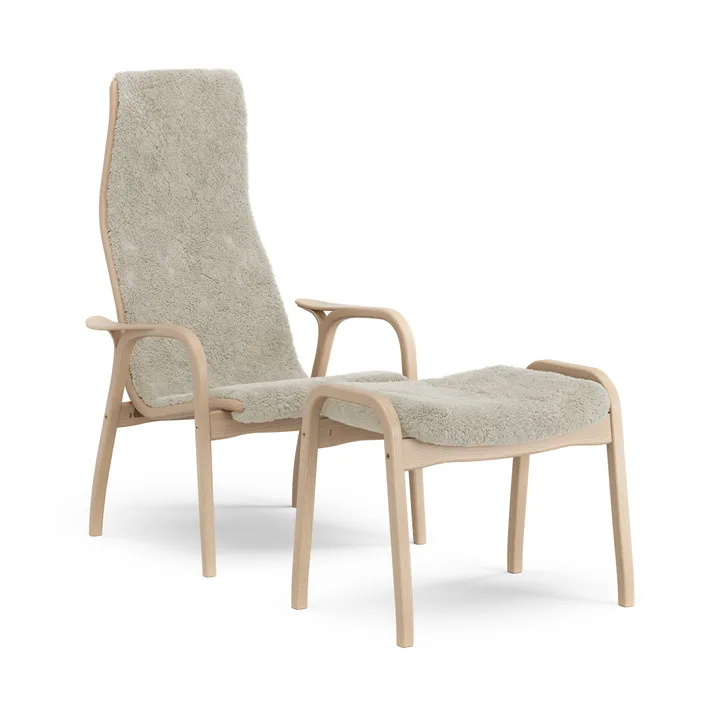 Lamino poltrona e poggiapiedi in faggio laccato/pelle di pecora - Moonlight (beige) - Swedese