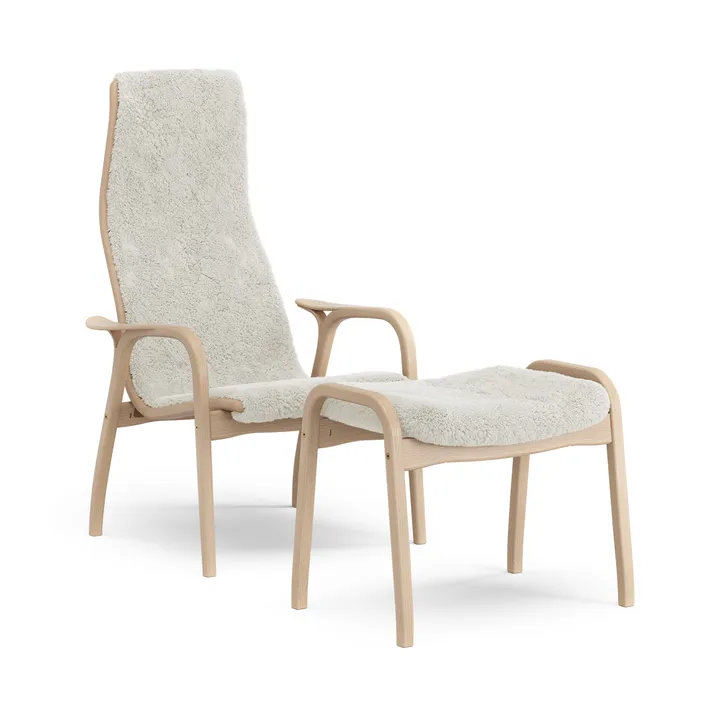Lamino poltrona e poggiapiedi in faggio laccato/pelle di pecora - Offwhite (bianco) - Swedese