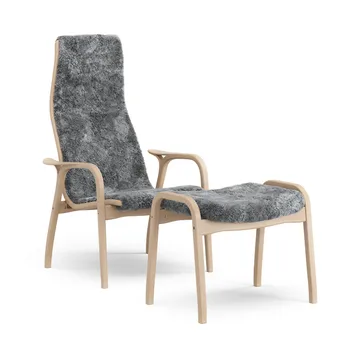 Lamino poltrona e poggiapiedi in faggio laccato/pelle di pecora - Scandinavian Grey (grigio) - Swedese