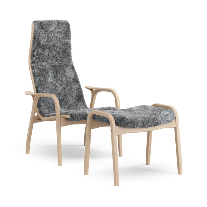 Lamino poltrona e poggiapiedi in faggio laccato/pelle di pecora - Scandinavian Grey (grigio) - Swedese