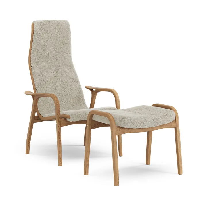 Lamino poltrona e poggiapiedi in rovere oliato/pelle di pecora - Moonlight (beige) - Swedese