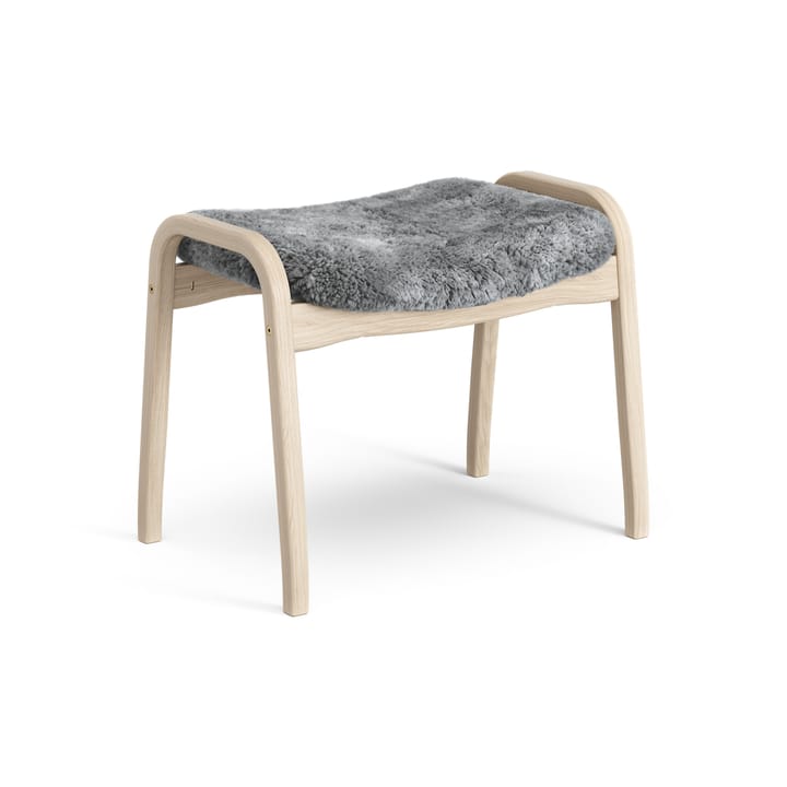 Poggiapiedi Lamino in rovere pigmentato bianco/pelle di pecora, Sahara (marrone nougat) Swedese