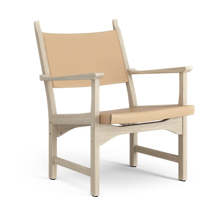 Poltrona Caryngo - Rovere pigmentato bianco, cuoio colore naturale - Swedese