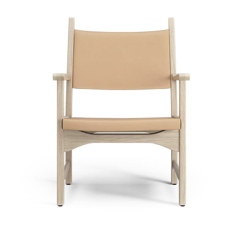 Poltrona Caryngo, Rovere pigmentato bianco, cuoio colore naturale Swedese