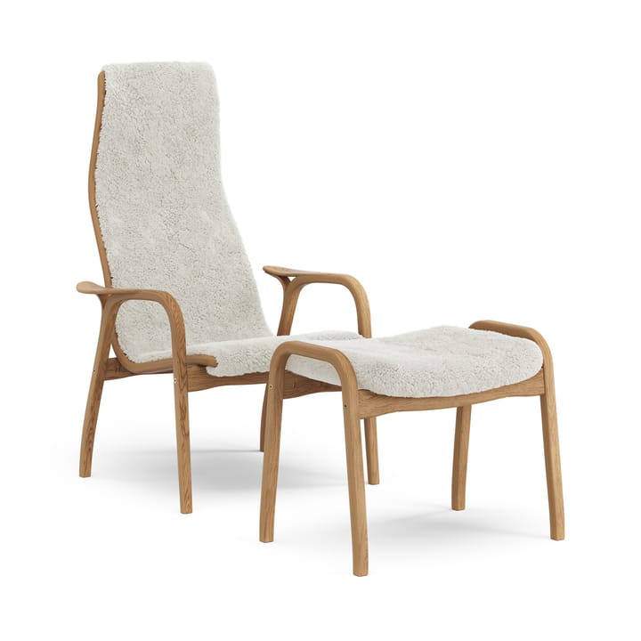 Poltrona e poggiapiedi Lamino in rovere oliato e pelle di pecora - Bianco sporco - Swedese