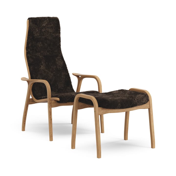 Poltrona e poggiapiedi Lamino in rovere oliato e pelle di pecora - Color espresso (marrone) - Swedese