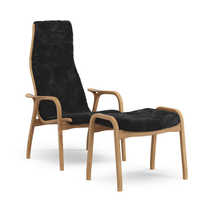 Poltrona e poggiapiedi Lamino in rovere oliato e pelle di pecora - Nero - Swedese