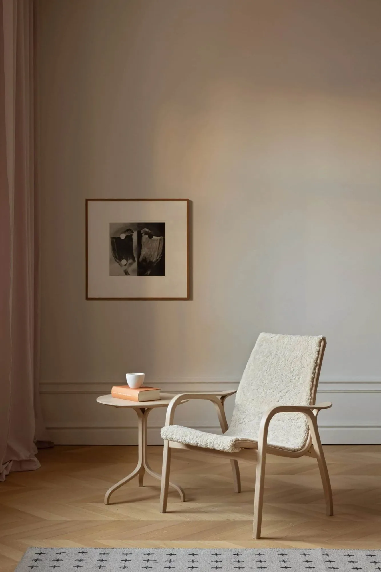 Poltrona Laminett rovere oliato/pelle di pecora, Moonlight (beige) Swedese