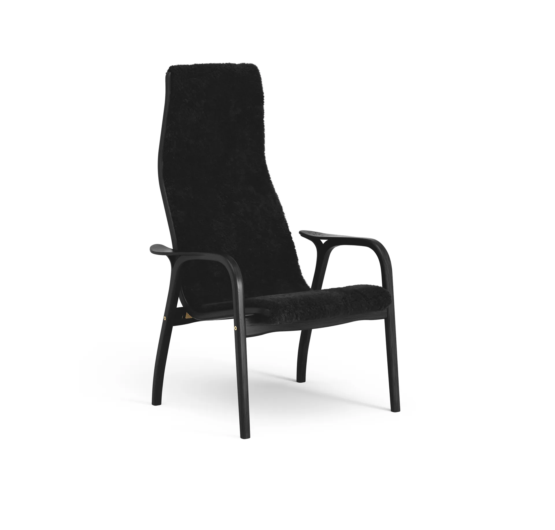 Poltrona Lamino, pelle di pecora nera, faggio tinto nero Swedese
