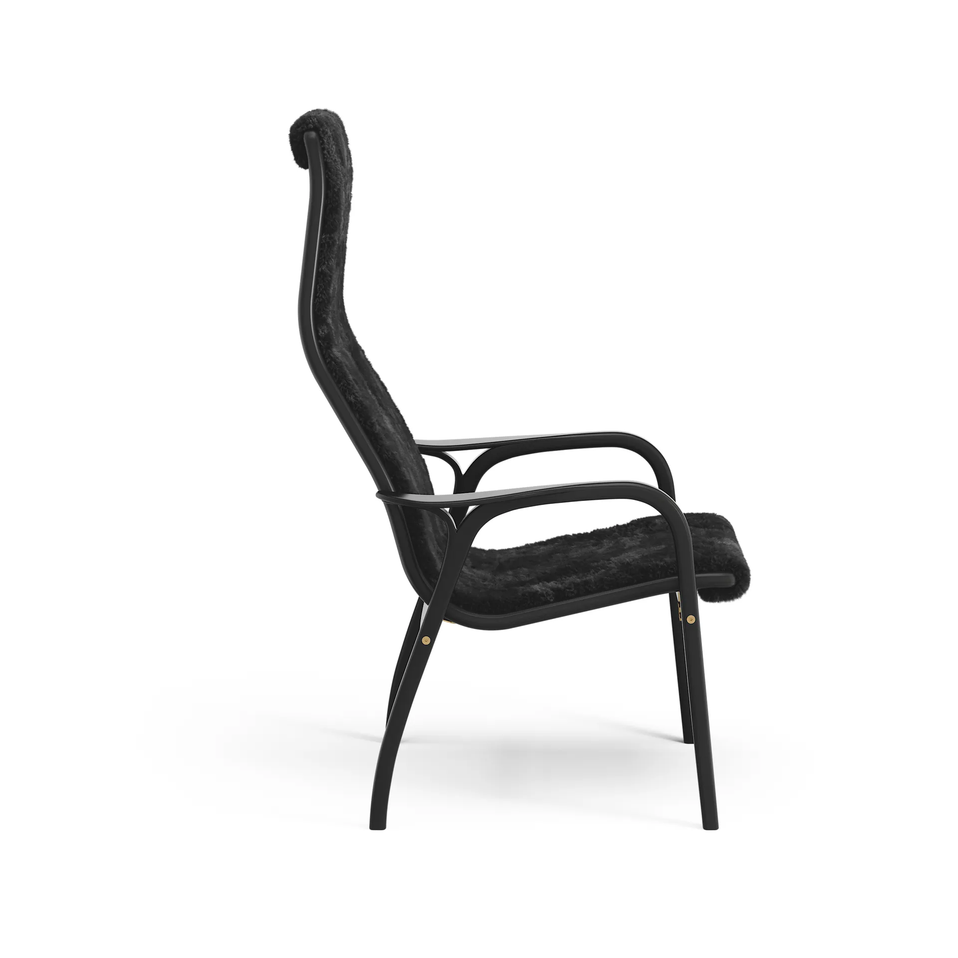 Poltrona Lamino, pelle di pecora nera, faggio tinto nero Swedese