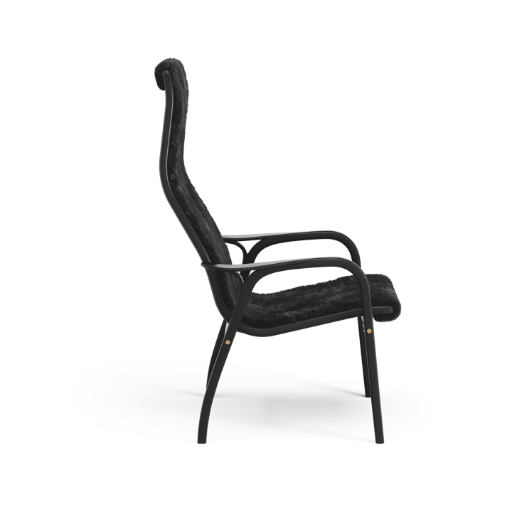 Poltrona Lamino, pelle di pecora nera, faggio tinto nero Swedese