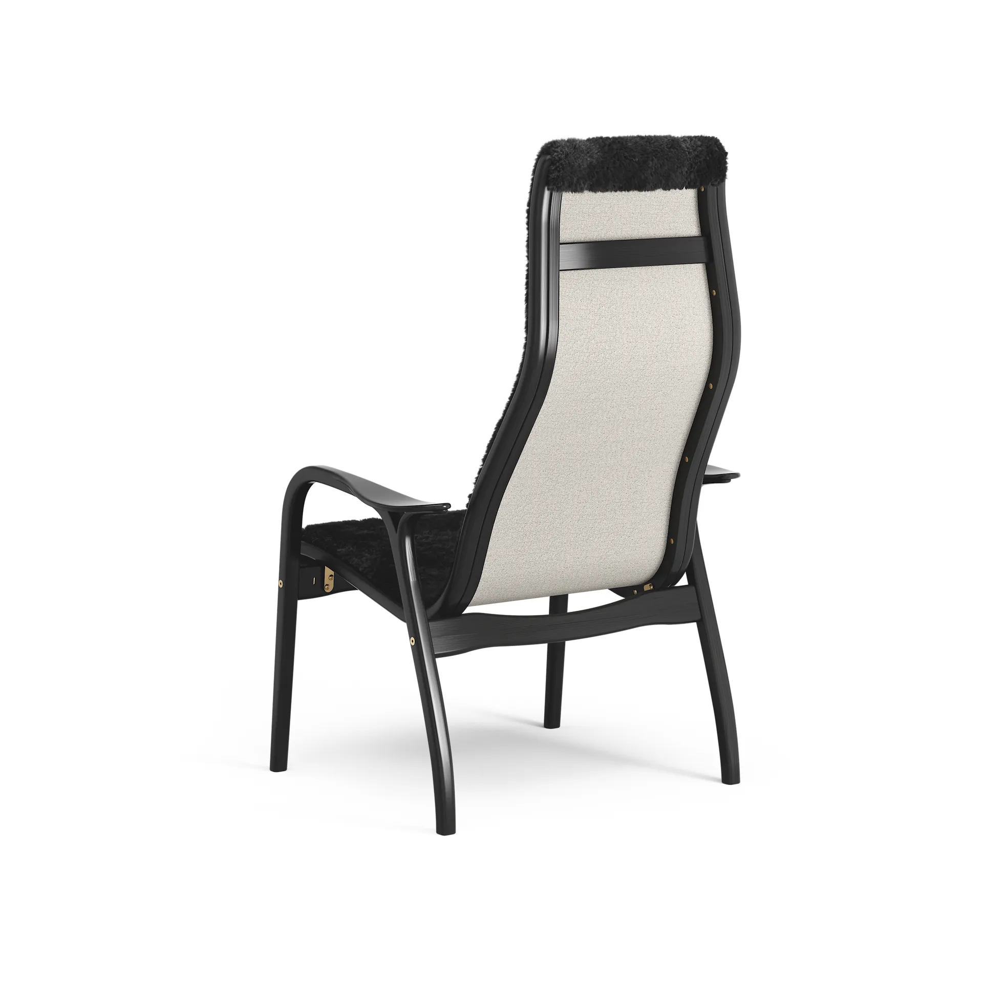Poltrona Lamino, pelle di pecora nera, faggio tinto nero Swedese