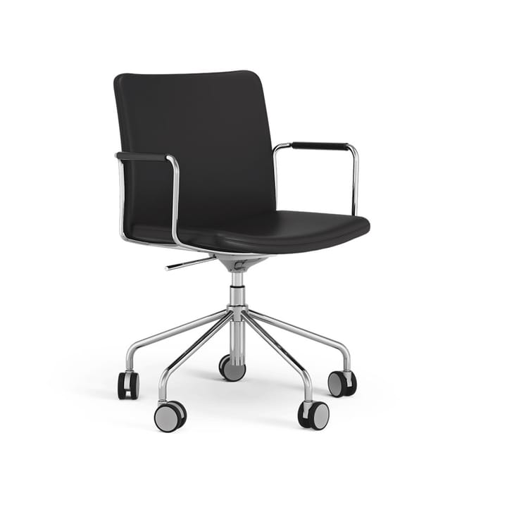 Sedia da ufficio Stella regolabile con schienale flessibile - pelle elmosoft 99999 nera-cromata - Swedese