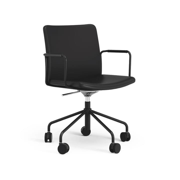 Sedia da ufficio Stella regolabile con schienale flessibile - pelle elmosoft 99999 nera, struttura bianca - Swedese