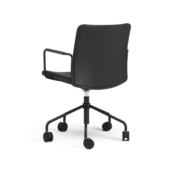 Sedia da ufficio Stella regolabile con schienale flessibile, pelle elmosoft 99999 nera, struttura bianca Swedese