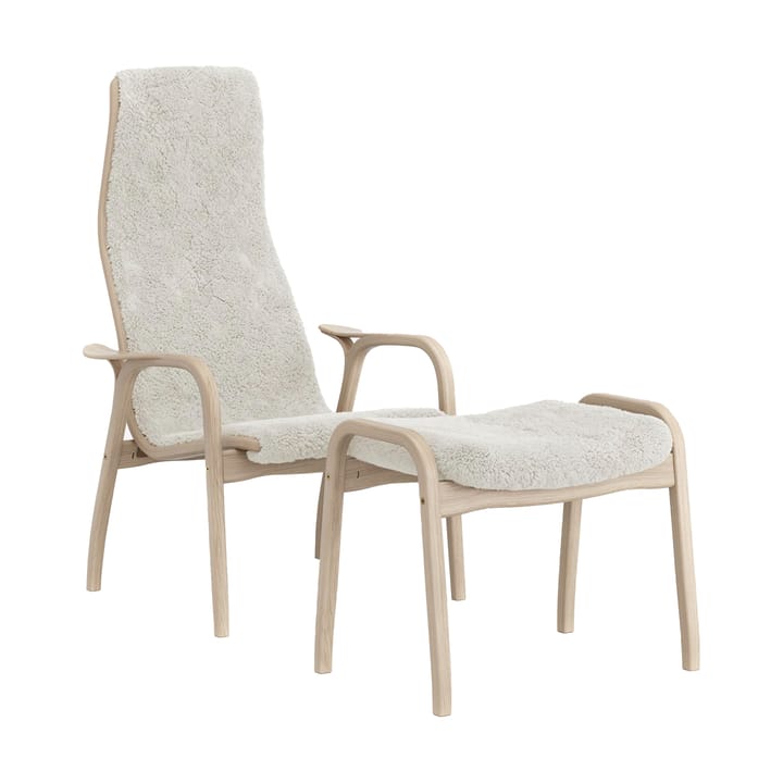 Sedia e poggiapiedi Lamino in rovere pigmentato bianco/pelle di pecora - Off white (bianco) - Swedese