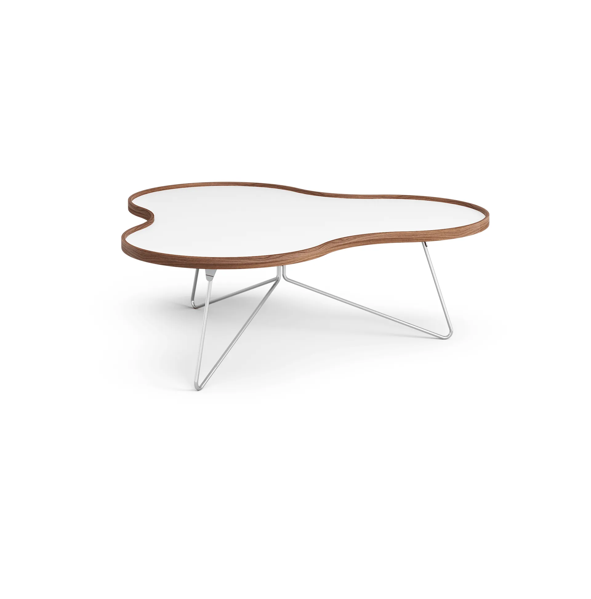 Tavolo Flower 107x114 cm, altezza 39 cm, bianco, noce, cromato Swedese