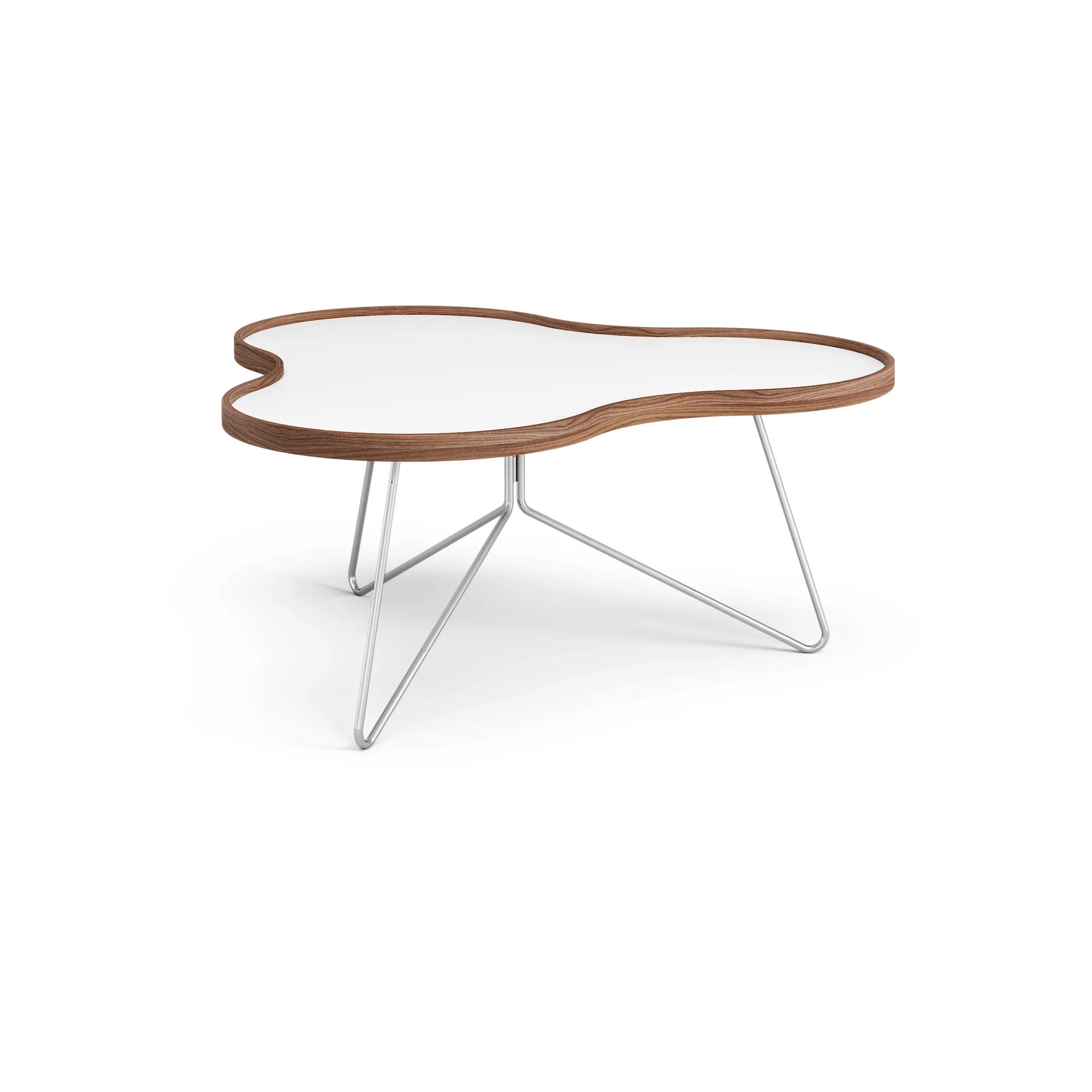 Tavolo Flower 84x90 cm, altezza 39 cm, bianco, noce, cromato Swedese