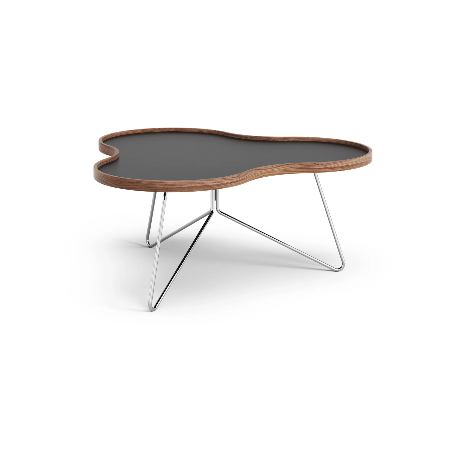 Tavolo Flower 84x90 cm, altezza 39 cm, nero, noce, cromato Swedese