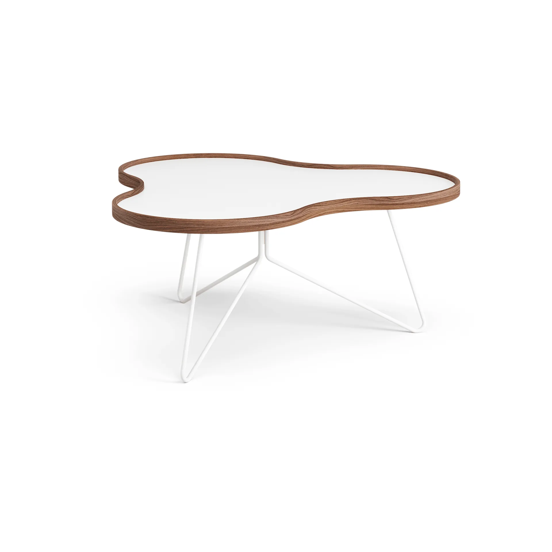 Tavolo Flower 84x90 cm, altezza 39 cm, struttura bianca, noce Swedese