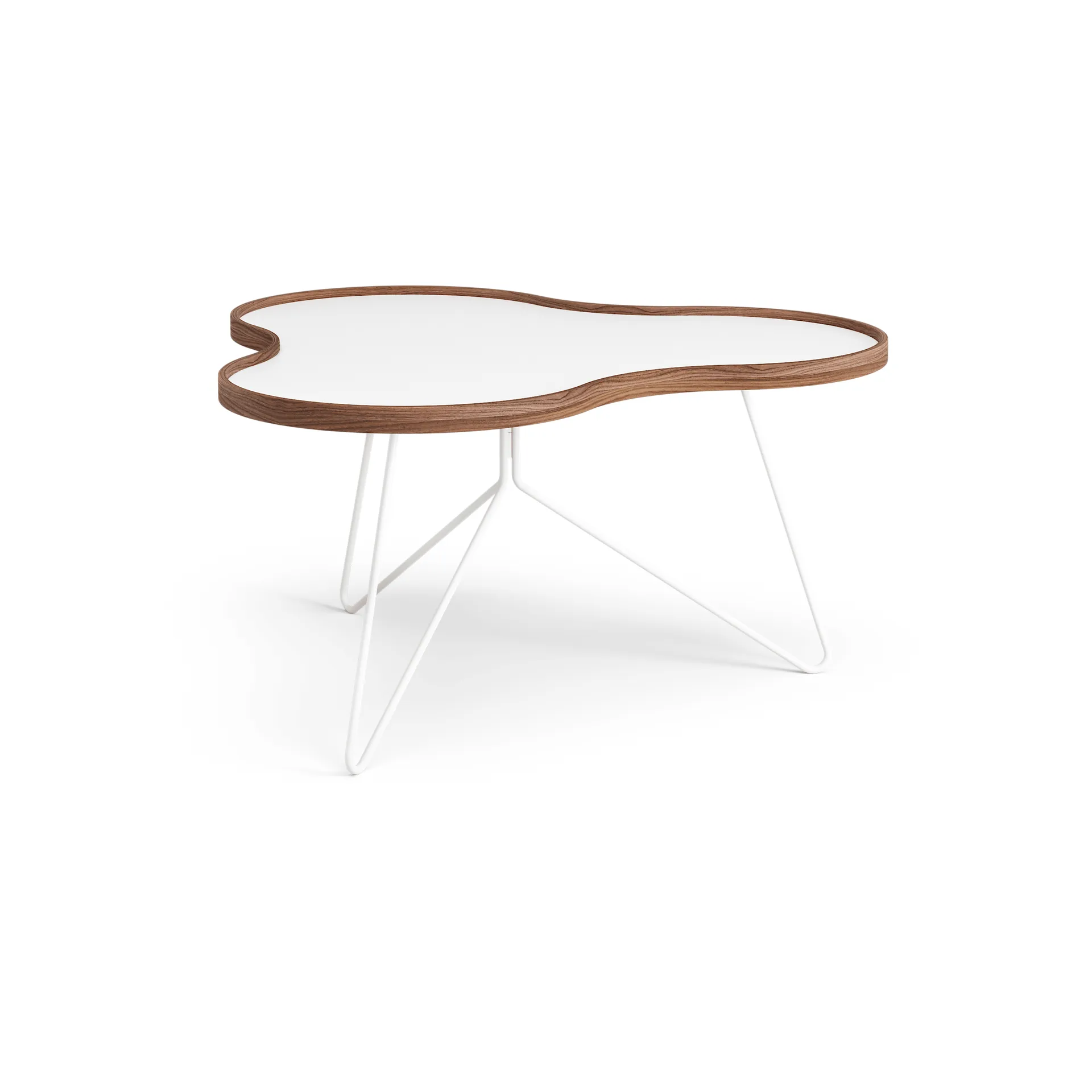 Tavolo Flower 84x90 cm, altezza 45 cm, struttura bianca, noce Swedese