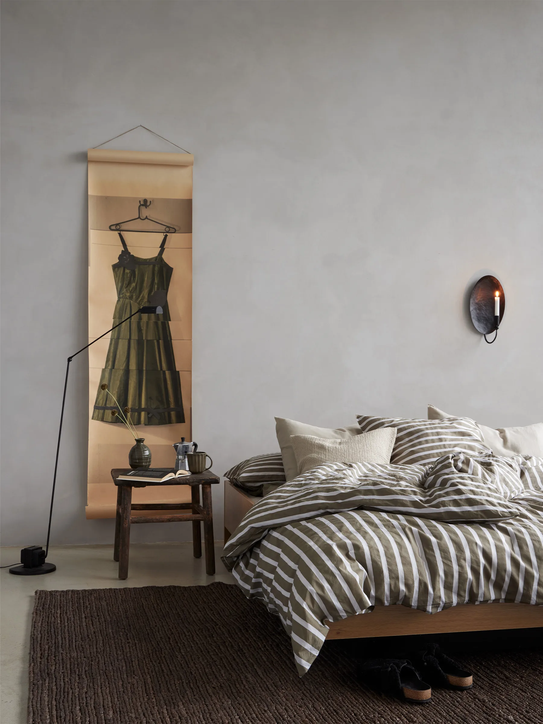 Copripiumino a righe in cotone Tell Me More, Oliva, 150x200 cm Tell Me More