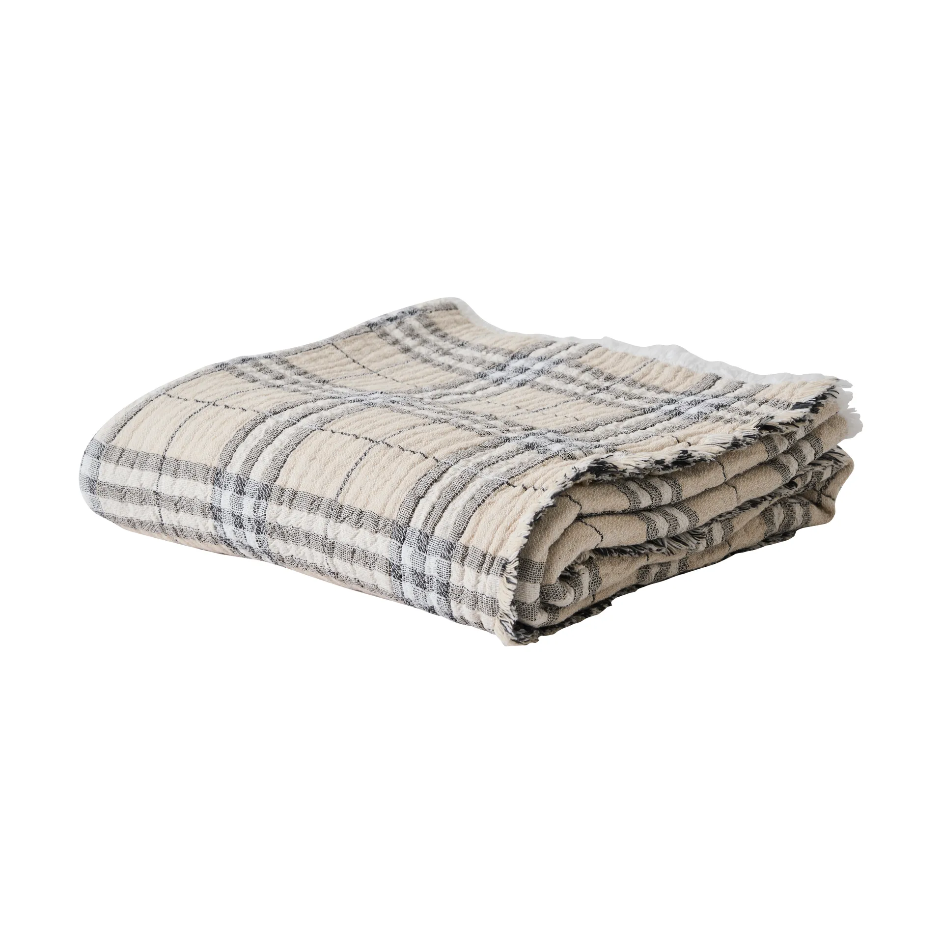 Plaid in cotone Milton 140x200 cm, Beige-bianco-grigio scuro Tell Me More