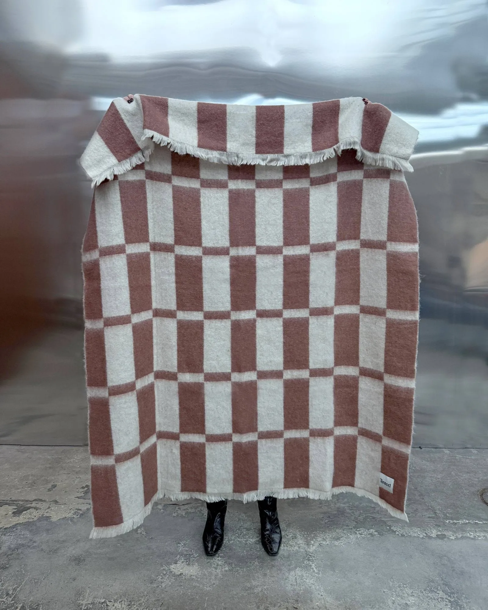 Hallin plaid in mohair, Off white-ruggine, 130x170 cm Tinted