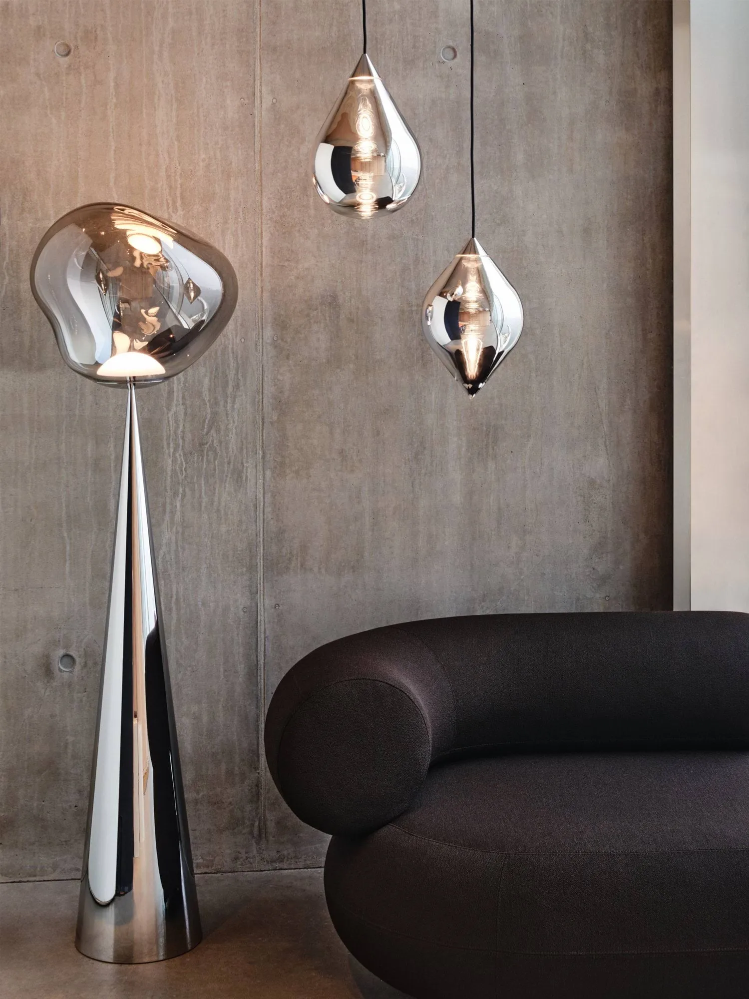 Lampada da pavimento LED Melt Cone grassa 174,5 cm, Nichel-argentato Tom Dixon